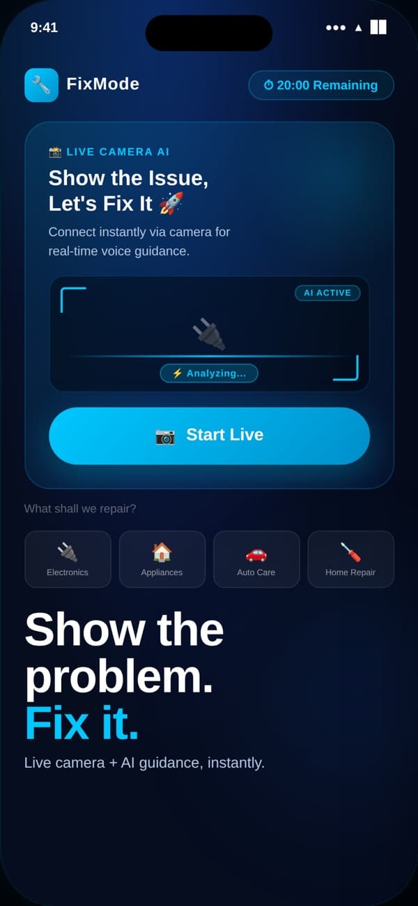 FixMode app screen 1